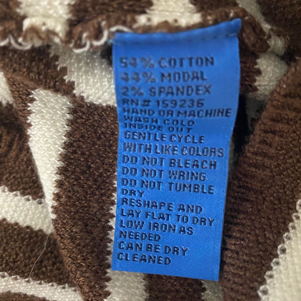 J. McLaughlin Chocolate Ivory Striped Fall Crewneck Sweater Quiet Luxury L - Picture 5 of 5